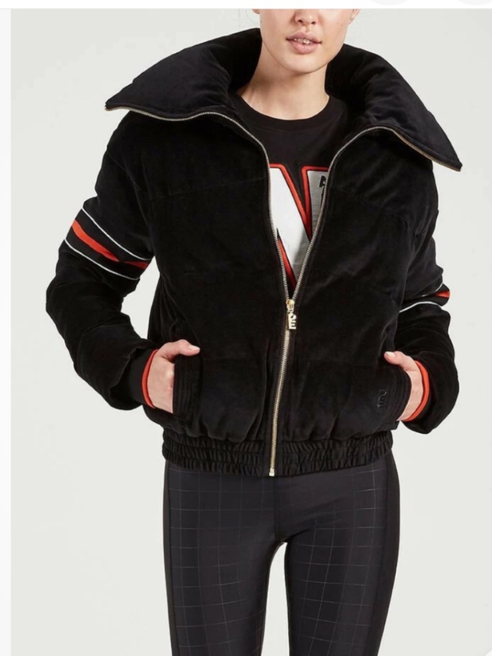 PE Nation Cover Back Velour Cropped Puffer Jacket Small Retro Athleisure Winter
